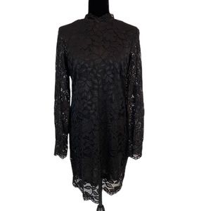 H&M Black Long Sleeve Floral Lace Shift Dress NWT